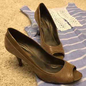 Brown peep toe heels