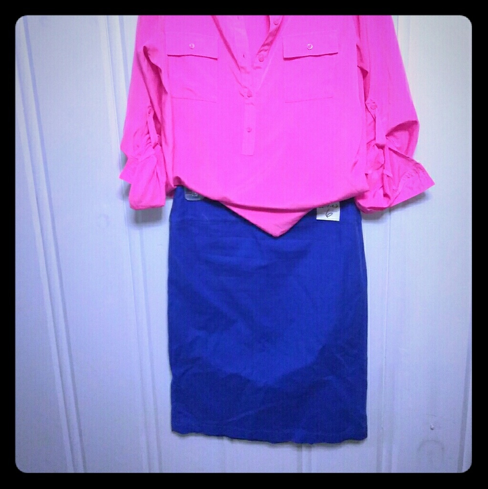 Hot pink shirt & rural blue skirt
