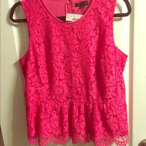 J. Crew Lace Peplum top in hot pink💕