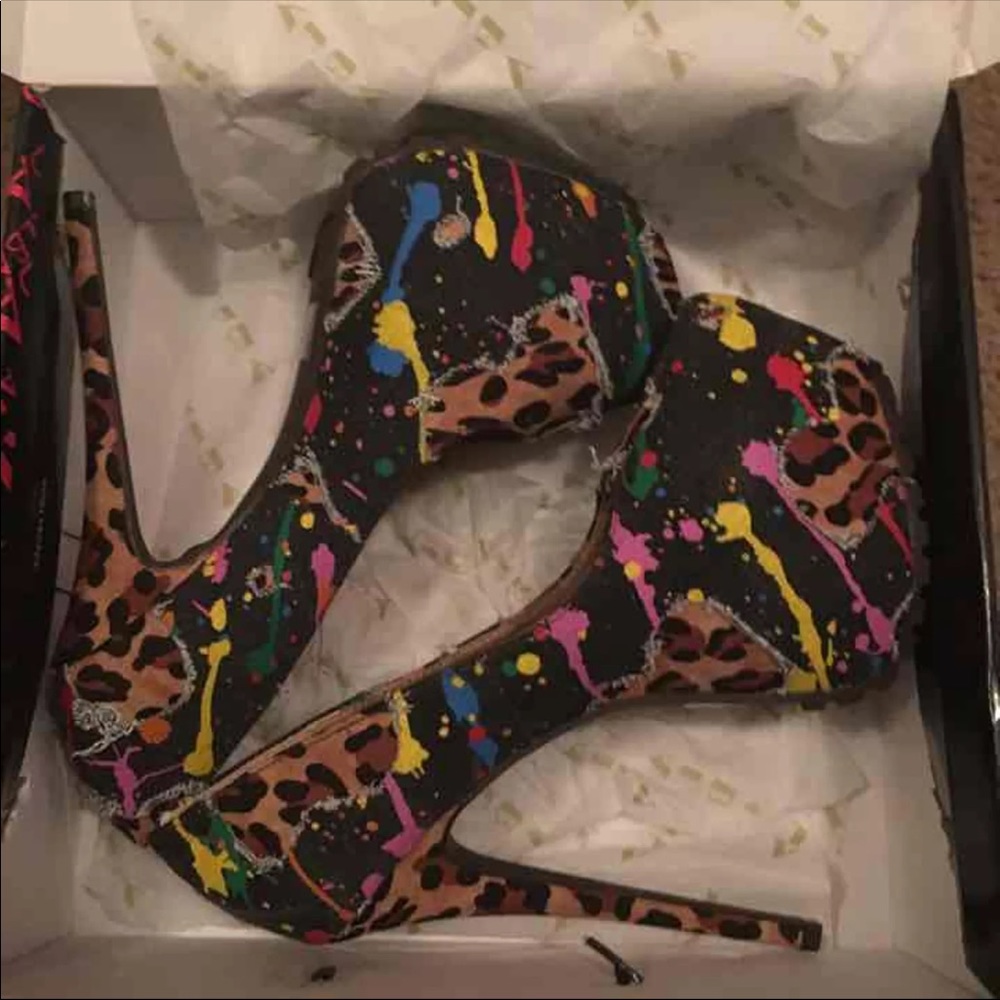 Black Leopard Print Colorful Heels