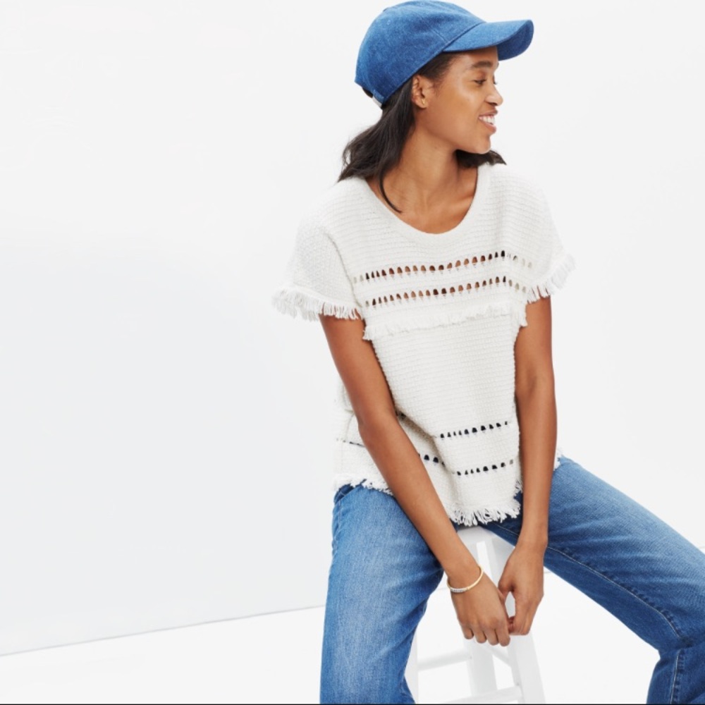 Madewell Short-Sleeved Fringe Sweater