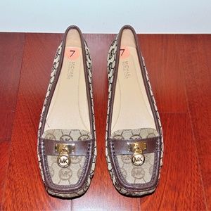 Womens Michael Kors Brown Signature Monogram Flats