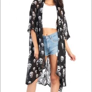 Skull Lace Back Black and White Kimono
