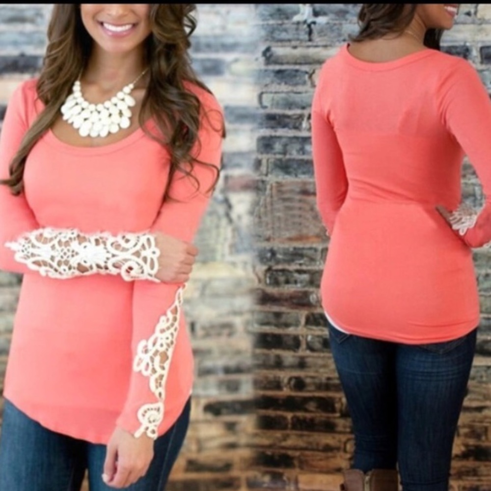 Pink crotchet lace sleeve top