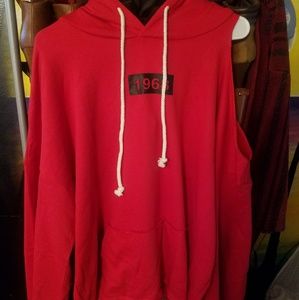 Time After Tell Open Shoulder Hoodie (Red)
