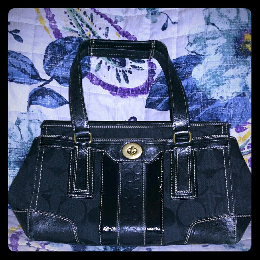 Coach signature stripe monogram satchel