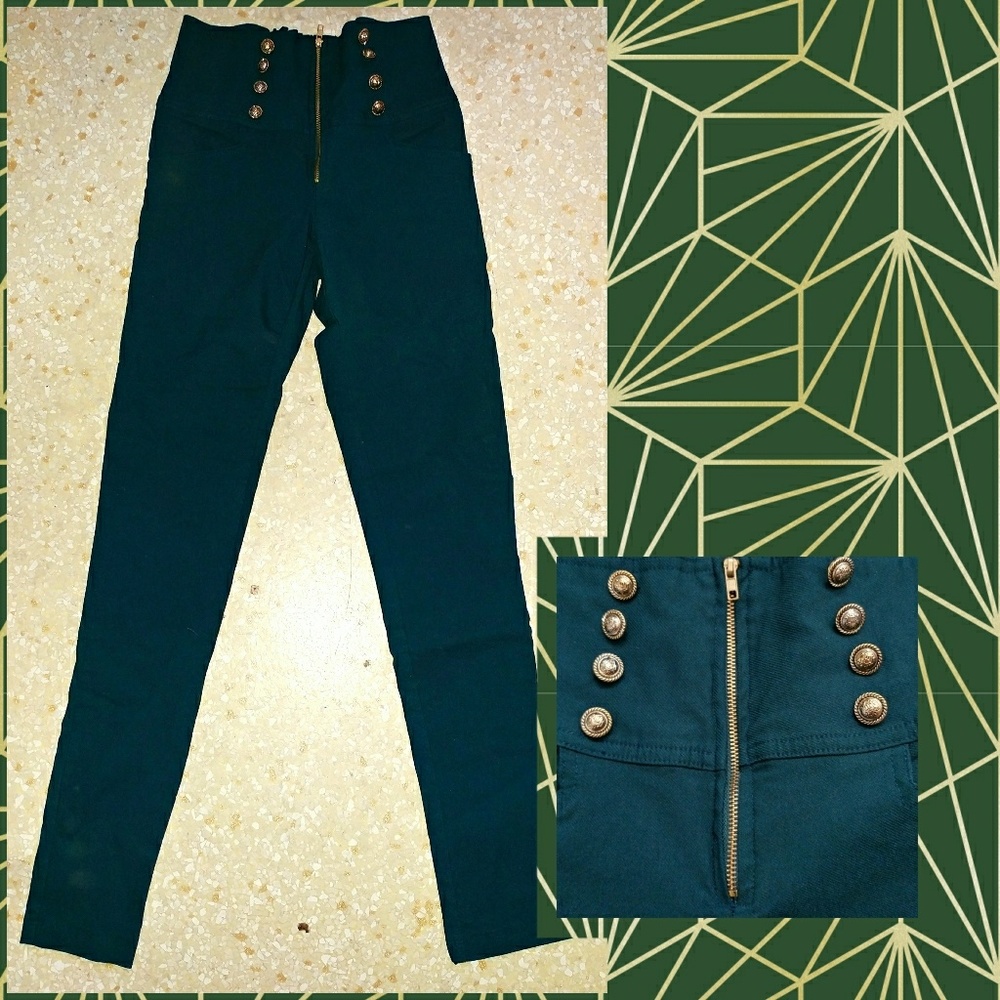 🚨SALE🚨High Waisted Green Sailor Zip Up Pants