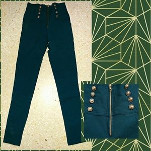🚨SALE🚨High Waisted Green Sailor Zip Up Pants