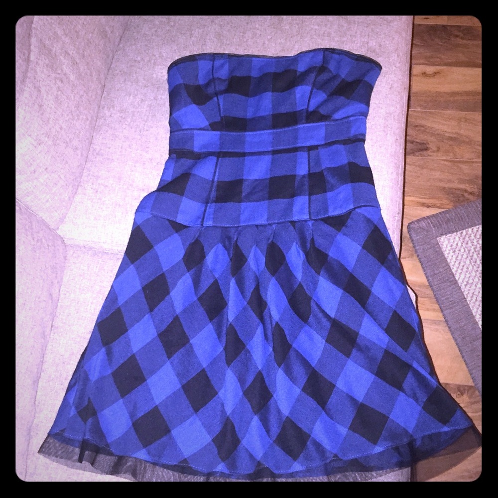 Plaid royal blue/black AE strapless dress