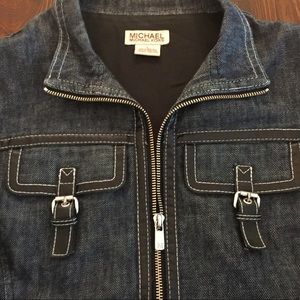 Denim Jacket with Black Leather Trim