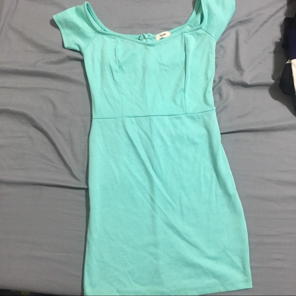 Turquoise off the shoulder mini dress