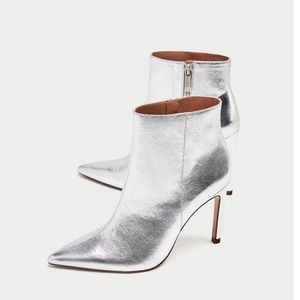 Zara Silver Stiletto Heel Ankle Boots