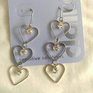 Claire's Stacked Hearts w/Gem Dangling Earrings