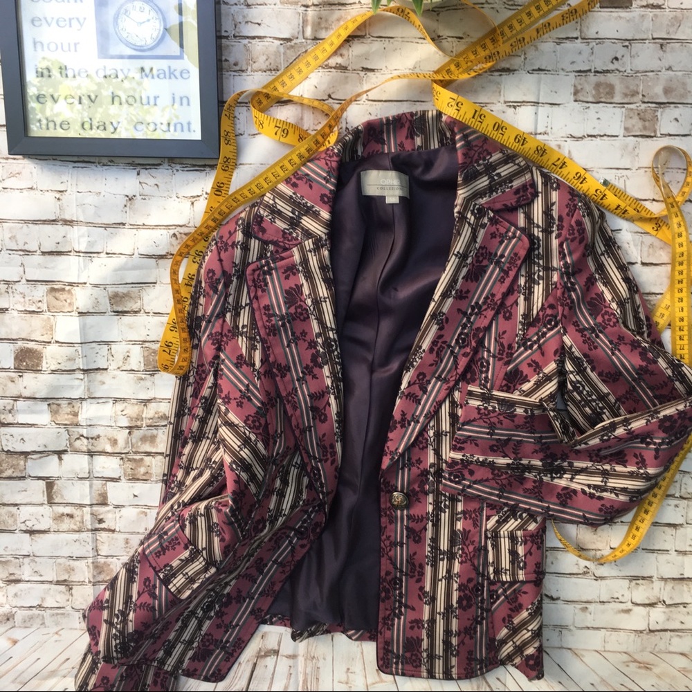 Ophir Blazer Jacket Suit Coat Lilac Black Floral