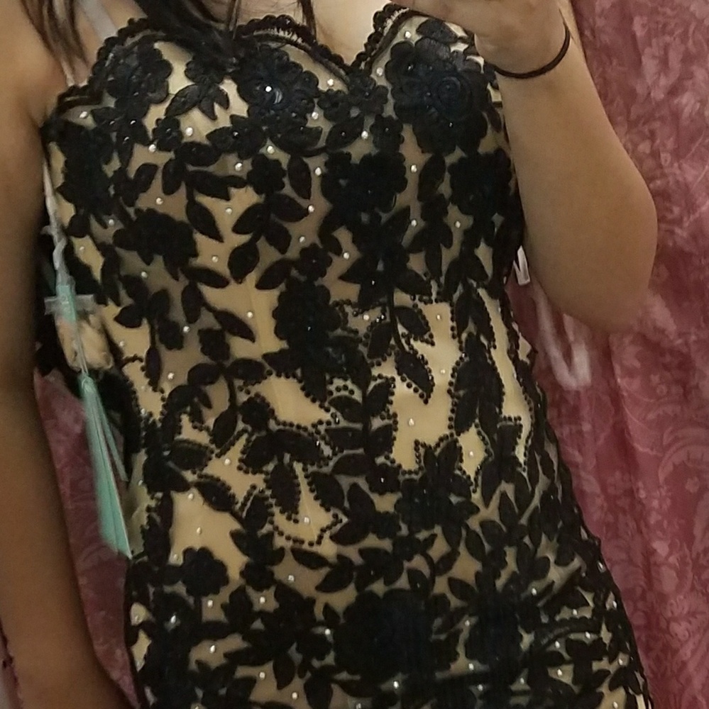 NEW & never worn long black & nude dress