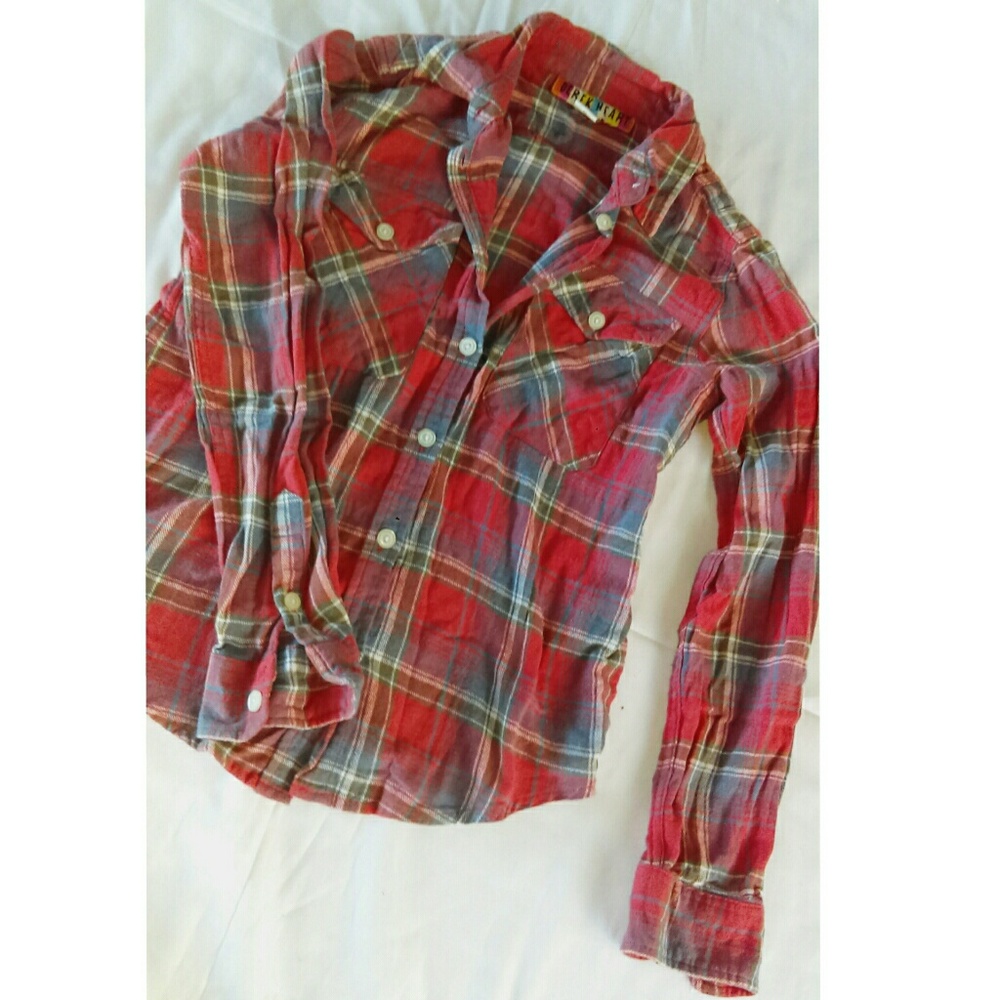 Derek Heart pink & blue plaid flannel
