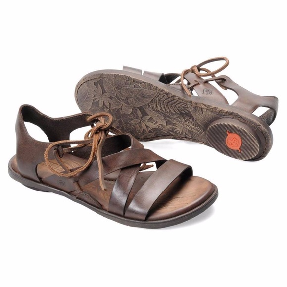 Born Shoes - Born Elsa Brown Sandals, Leather, Ankle Tie, New