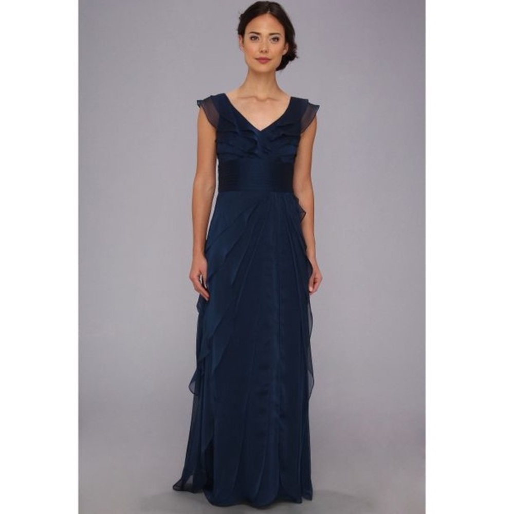 Adrianna Papell Blue Long Irri Tiered Petal Dress