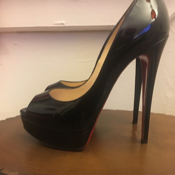 Christian Louboutin Lady Peep Black Patent Pump - Picture 1 of 8