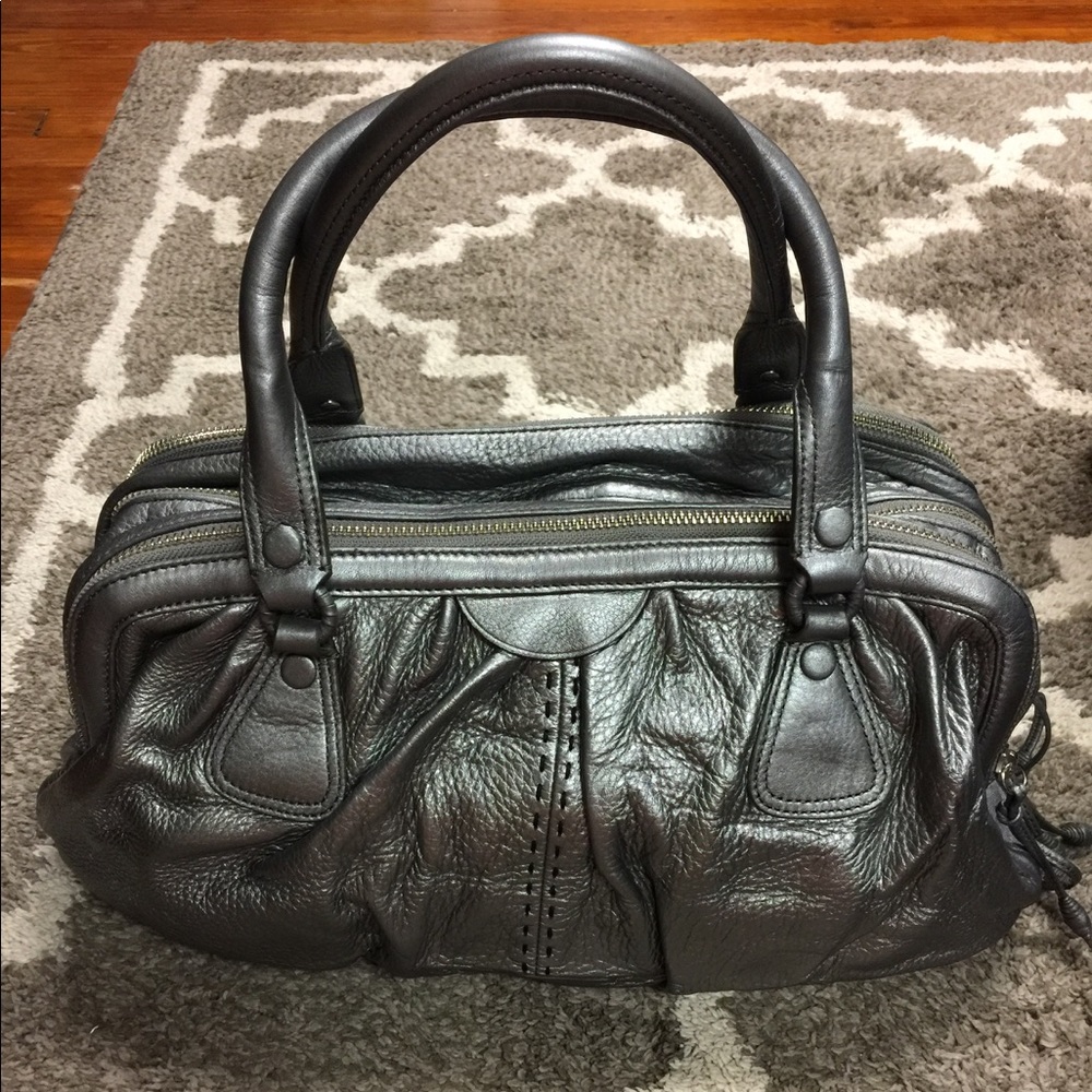 Cole Haan Gunmetal Metallic Gray Leather Satchel