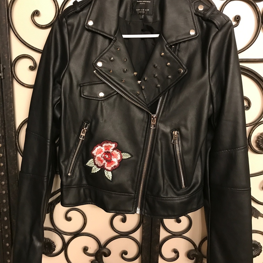 Zara leather flowerd Jacket