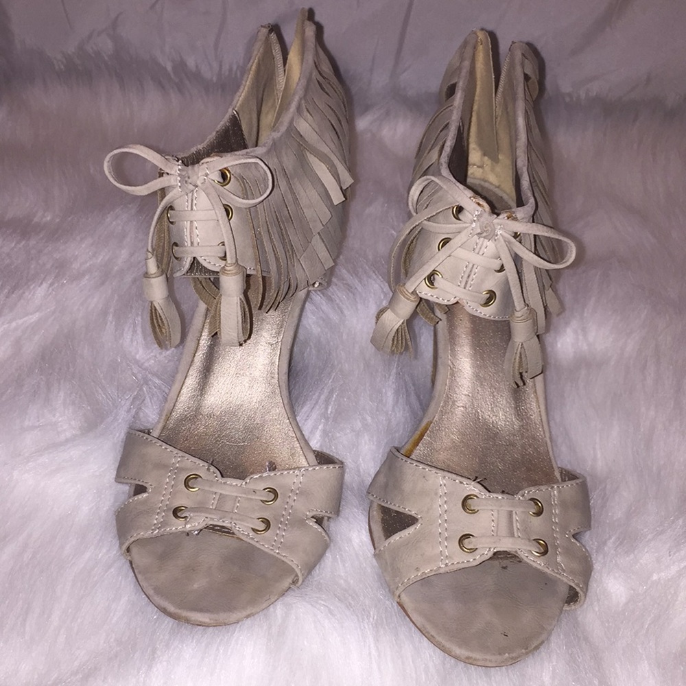 Qupid fringe heels with tie & tassels