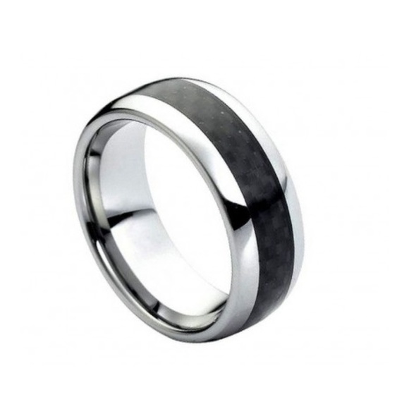 Tungsten two tone ring with inlaid design