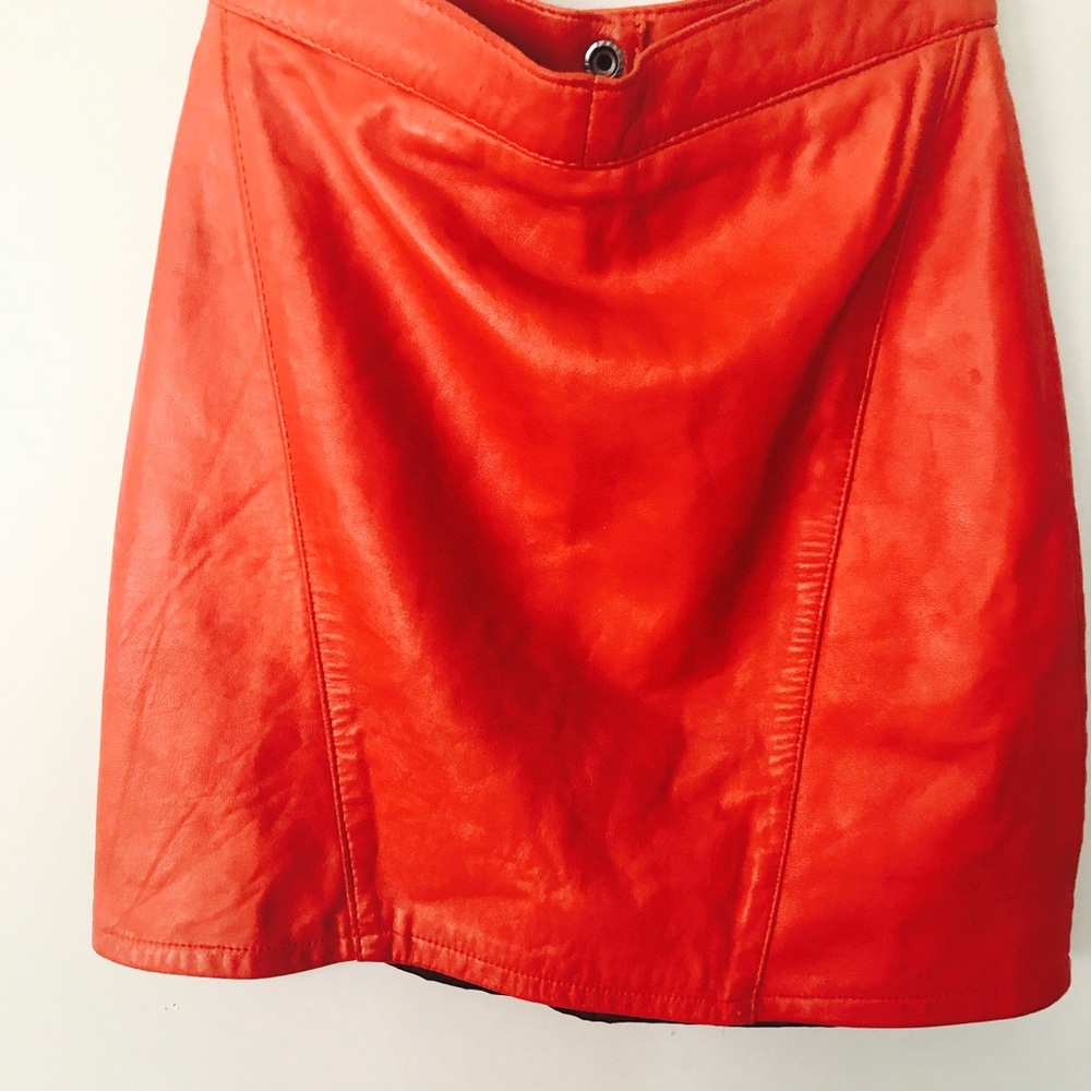 Red leather skirt