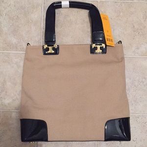 Tory Burch Nico Khaki Tote w/ Black Trim NWT