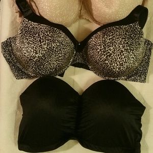 2 Bras Leopard & Black Strapless
