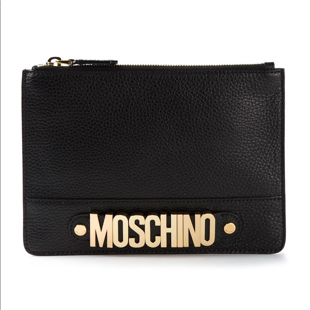 Moschino logo zipper clutch