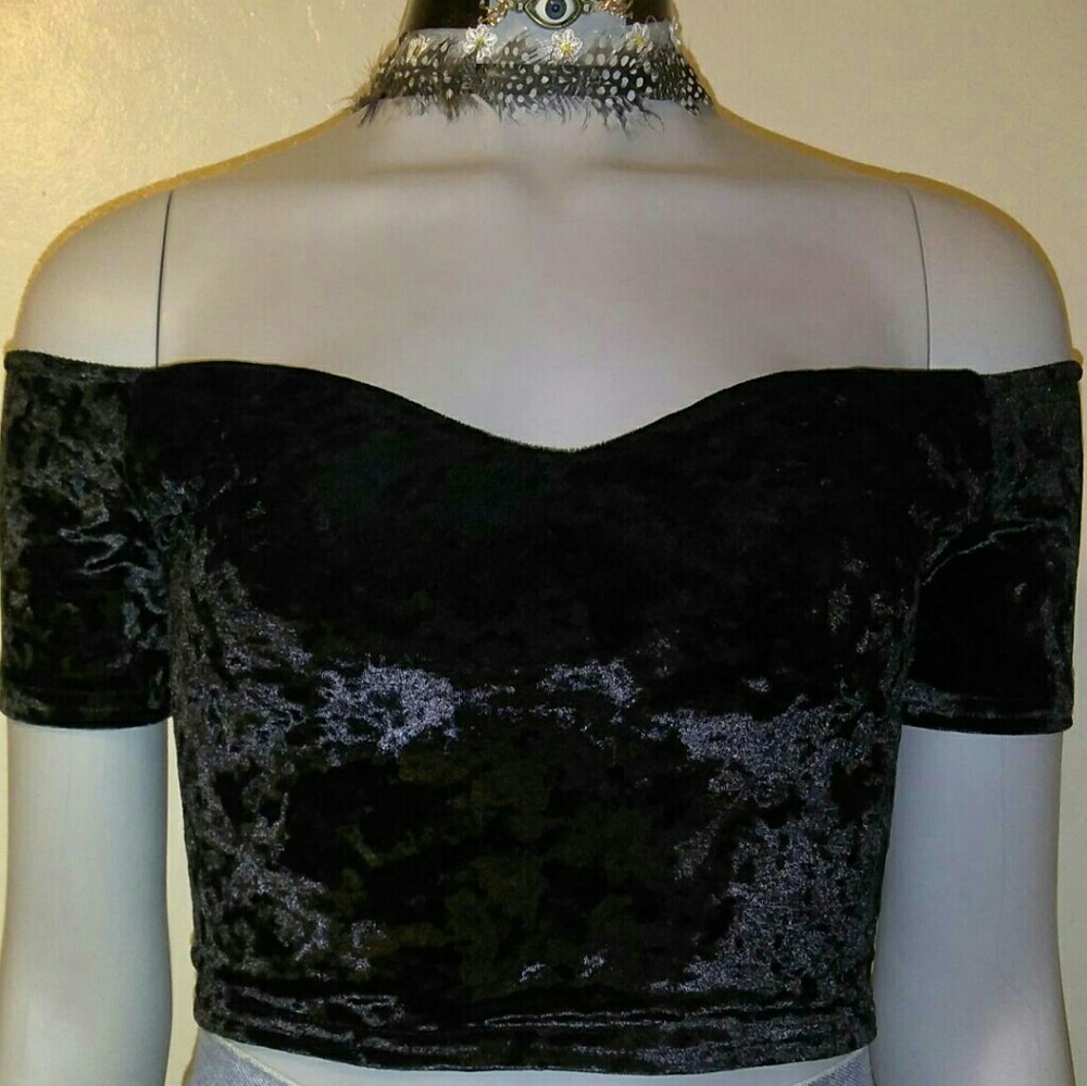 ASOS Velvet Off Shoulder Sweetheart Crop Top NEW