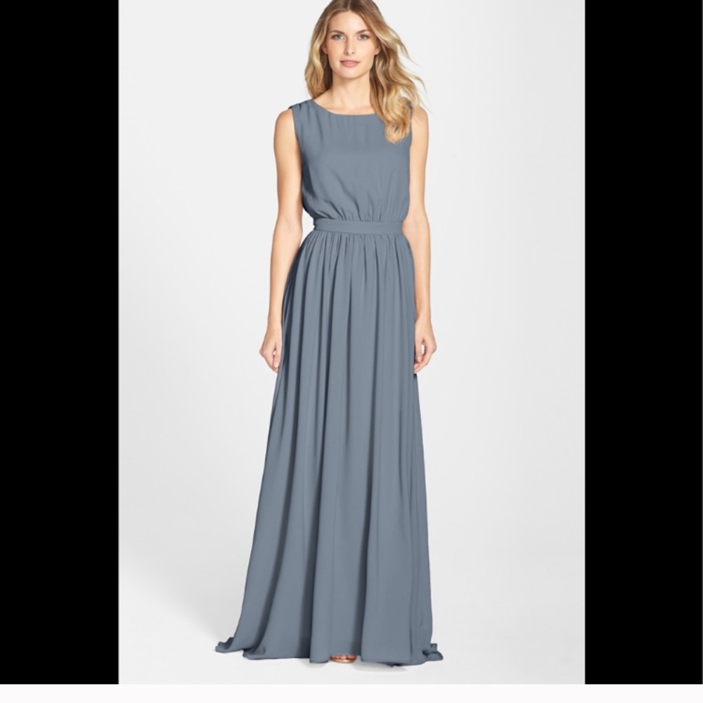 Paper Crown Blue Pleated Bridesmaid Dress