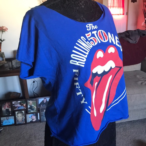 ROLLING STONES BIG LOGO BLUE CROP TOP - Picture 2 of 4