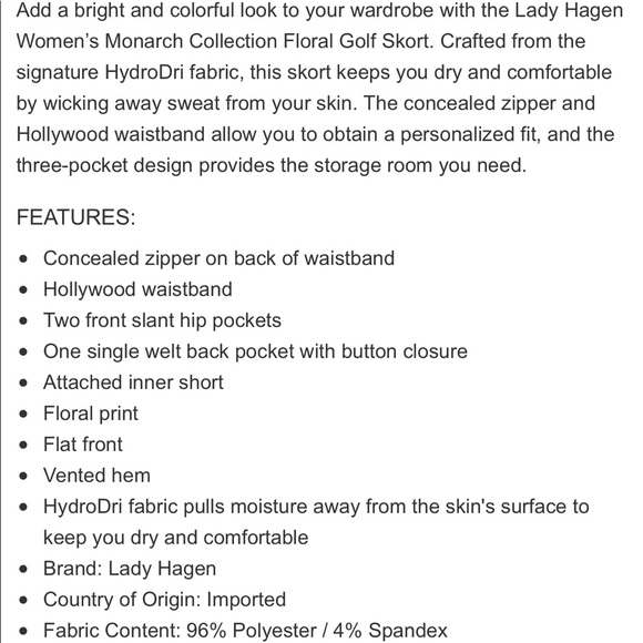 Lady Hagen monarch floral golf performance skort - Picture 8 of 8