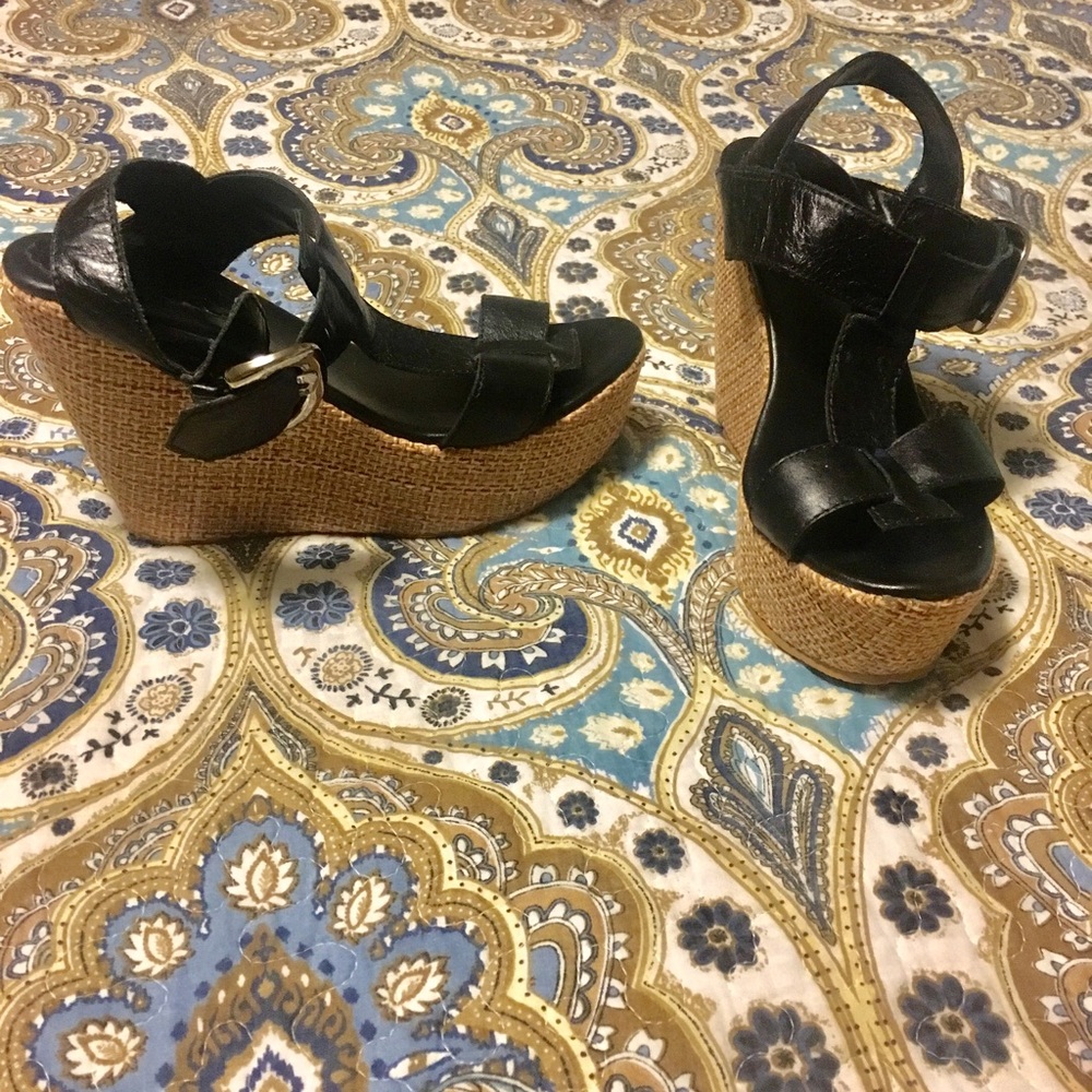 Leather wedge espadrilles