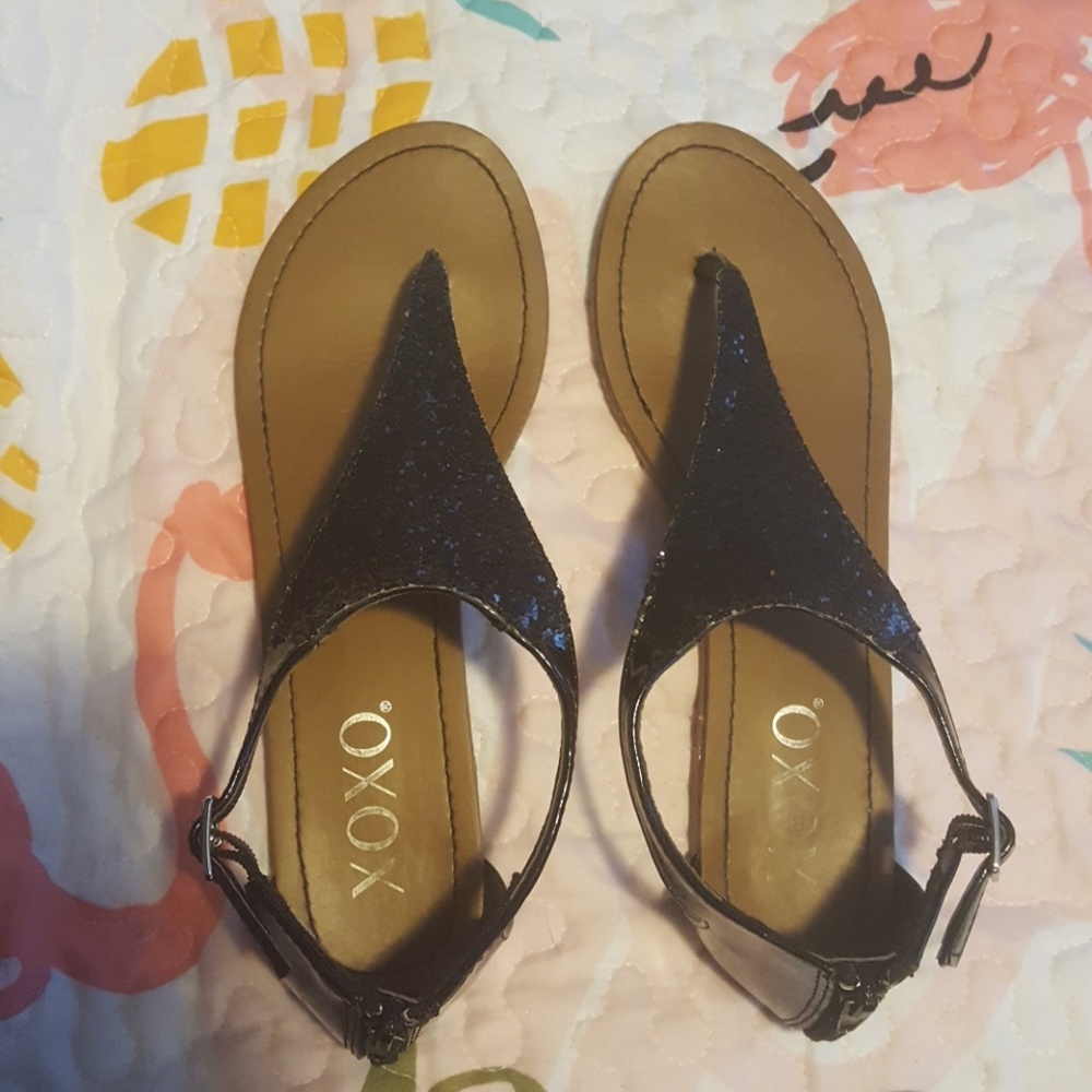 Firm Price! Nearly New Xoxo Black Glitter dress sandals 6M