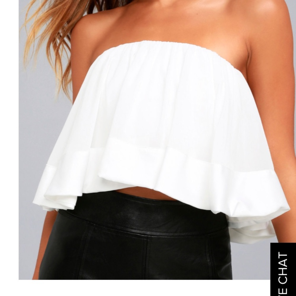 Lulu's turn up the music white strapless crop top