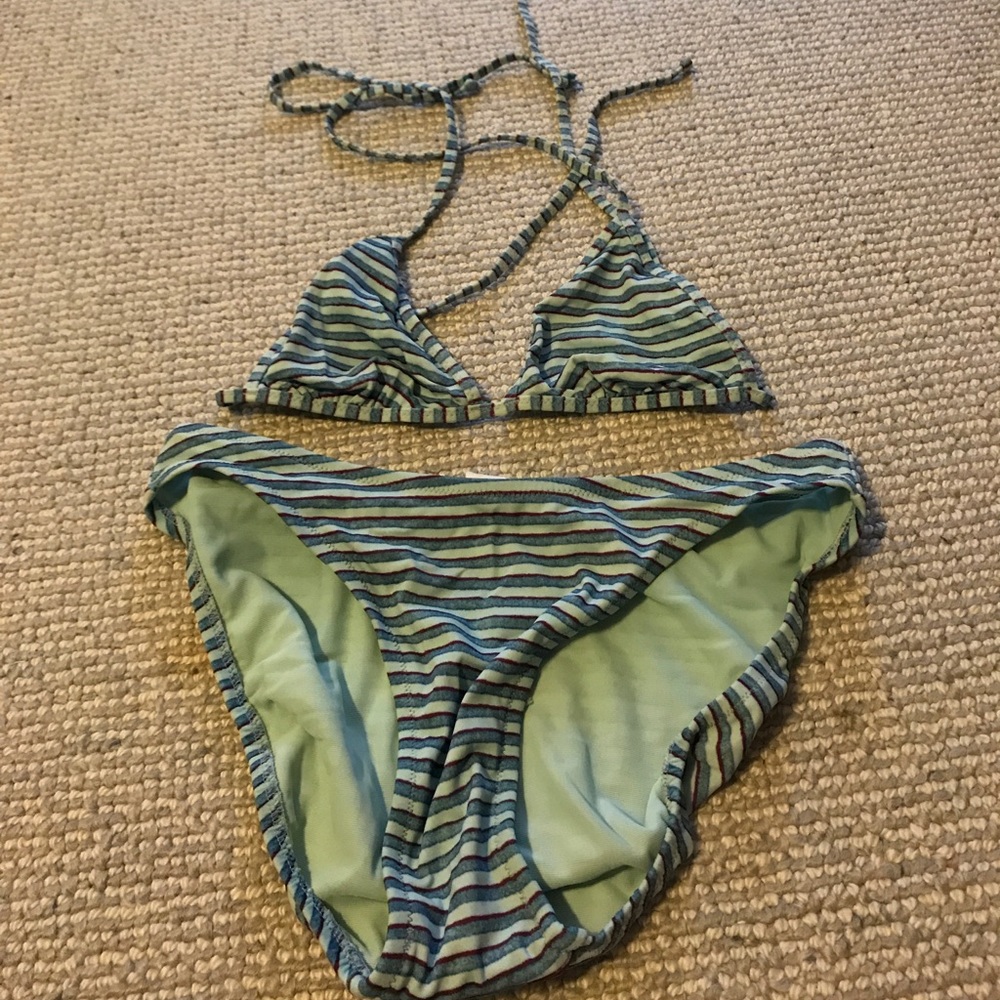 Jcrew blue striped triangle top bikini