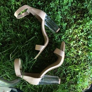 forever 21 tan leather sandals with clear heels