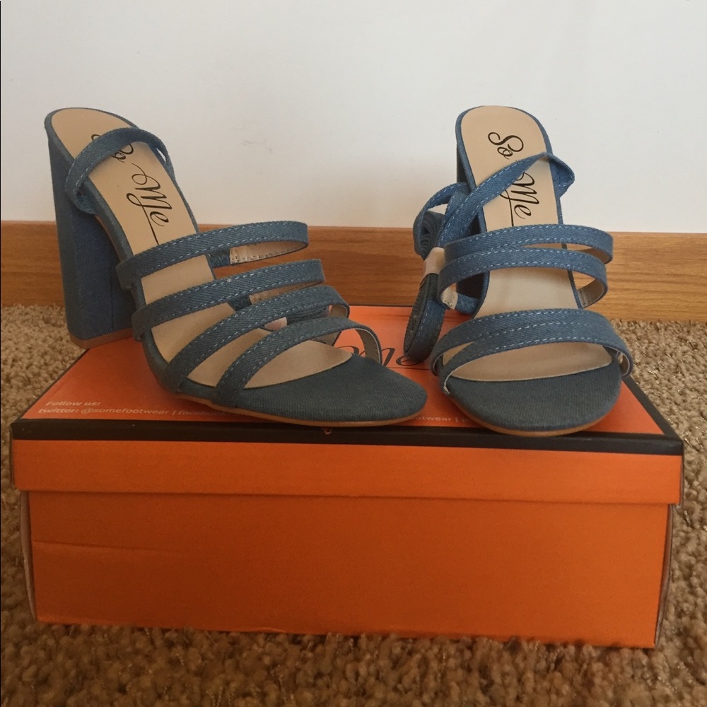 Denim colored strappy heels