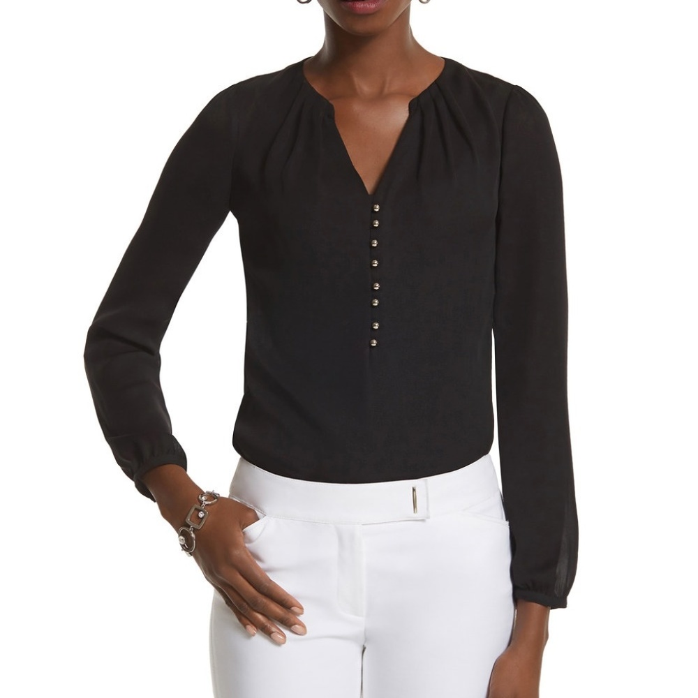 WHBM Silvertone Button Popover Blouse, Sz 00