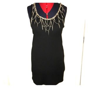 Black mini dress with chain, spike and rhinestone
