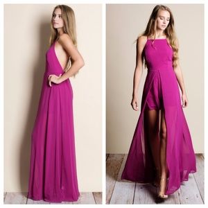 Bare Anthology Dresses - Crossback Maxi Romper BERRY Bare Anthology Dresses - Crossback Maxi Romper BERRY