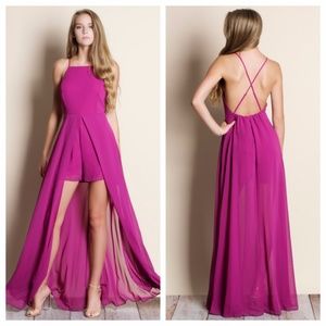 Bare Anthology Dresses - Crossback Maxi Romper BERRY Bare Anthology Dresses - Crossback Maxi Romper BERRY