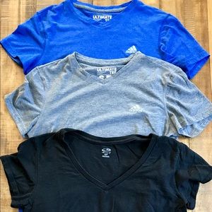 Trio of athletic workout tees- blue, gray, black!