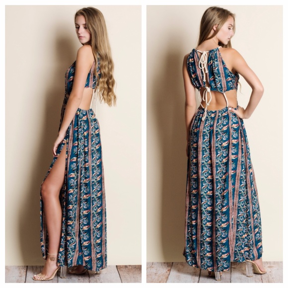 Cut Out Printed Maxi Dress - Picture 2 of 2