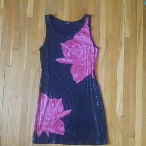 Express black with pink floral print dress