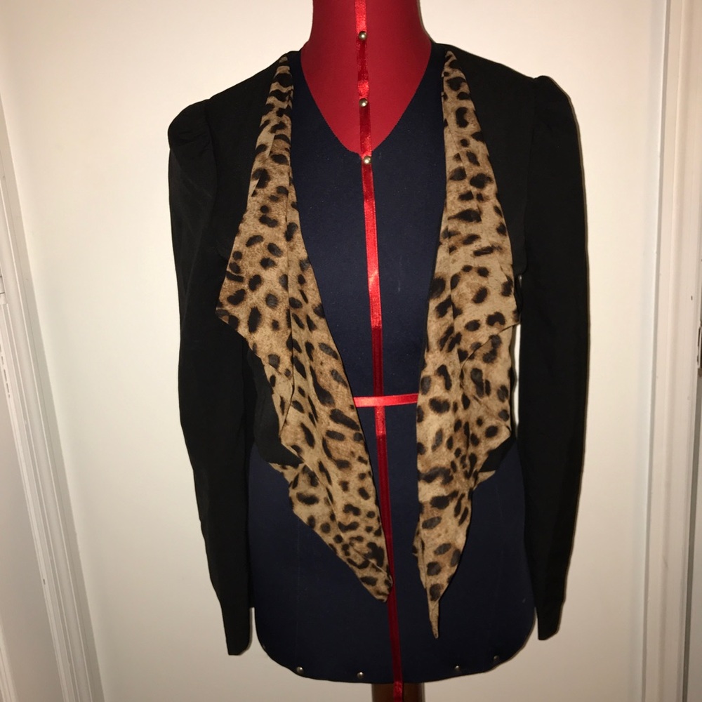 Black crop blazer with leopard/cheetah print front