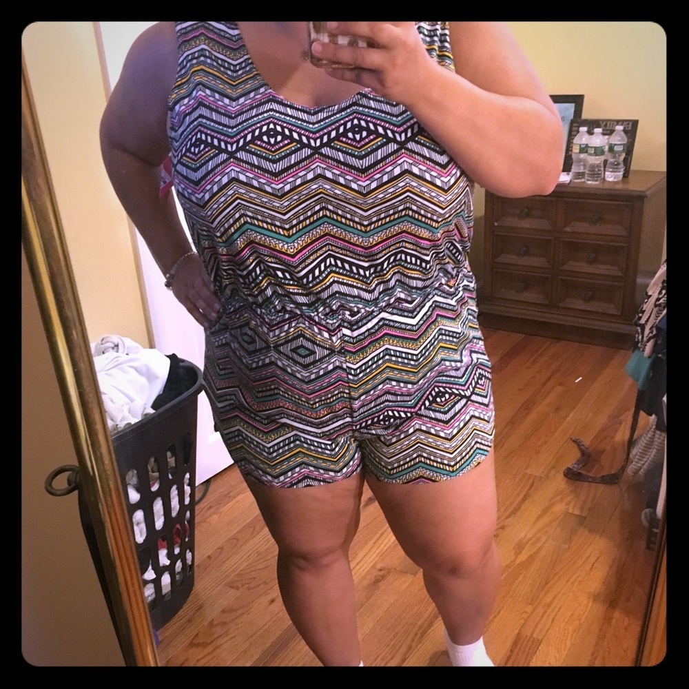 Multi color, open back romper XL